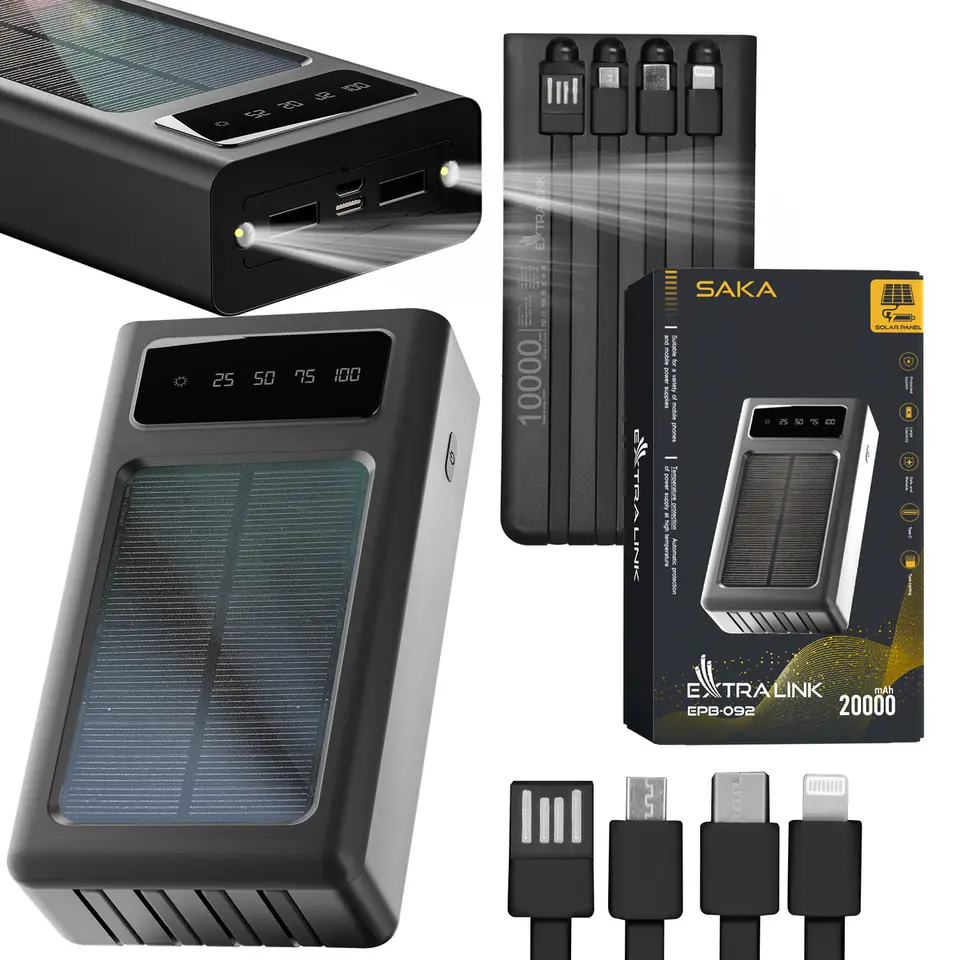 ⁨EXTRALINK EPB-092 20000MAH SOLAR POWER BANK BLACK⁩ w sklepie Wasserman.eu