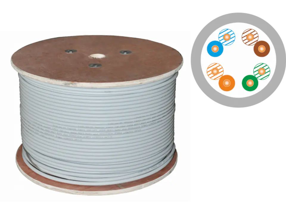 ⁨Kabel U/UTP kat.5e, teleinformatyczny, PVC, Eca 4x2x24 AWG, 1Gb/s, 250 MHz, gwarancja 25 lat, certyfikat INTERTEK ETL, szary, 500m - ALANTEC⁩ w sklepie Wasserman.eu