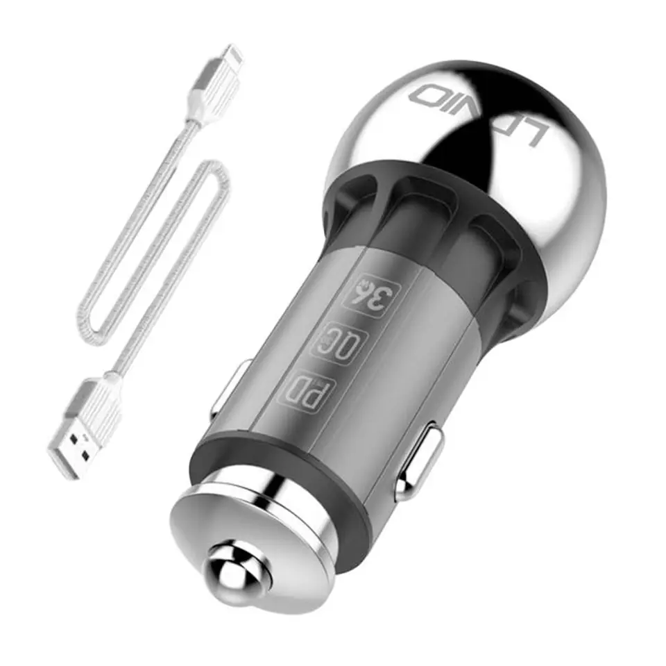 ⁨Ładowarka samochodowa LDNIO C1 USB, USB-C + Kabel Lightning⁩ w sklepie Wasserman.eu