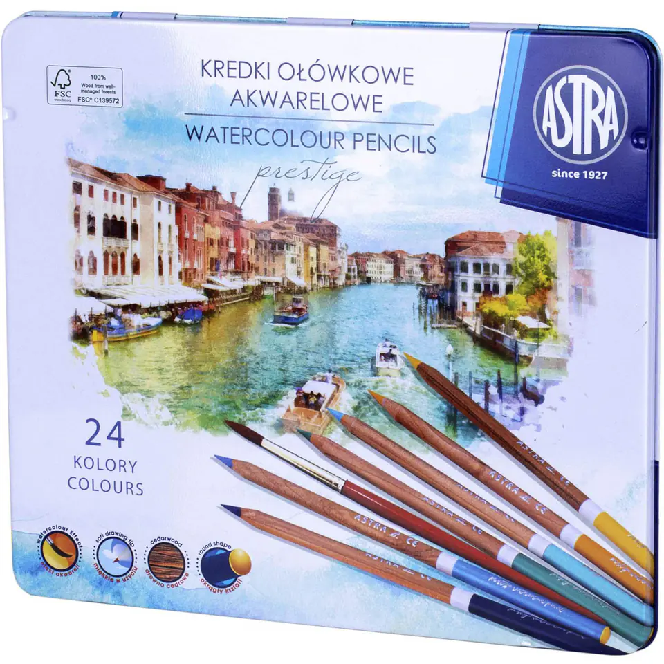 ⁨Kredki akwarelowe ołówkowe 24 kolorów zestaw 312121002 ASTRA⁩ w sklepie Wasserman.eu