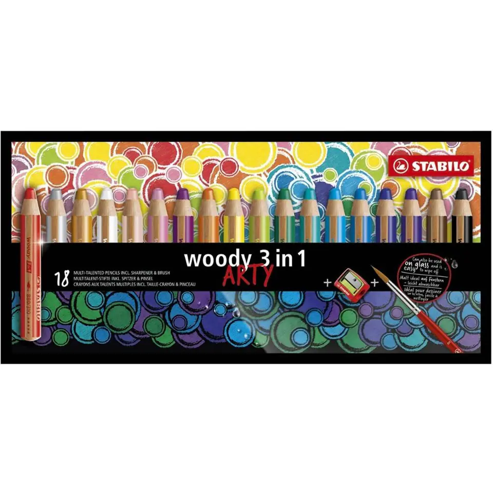 ⁨Kredki STABILO woody 3 w 1 18 kol. etui z temperówką ARTY 880/181-20⁩ w sklepie Wasserman.eu