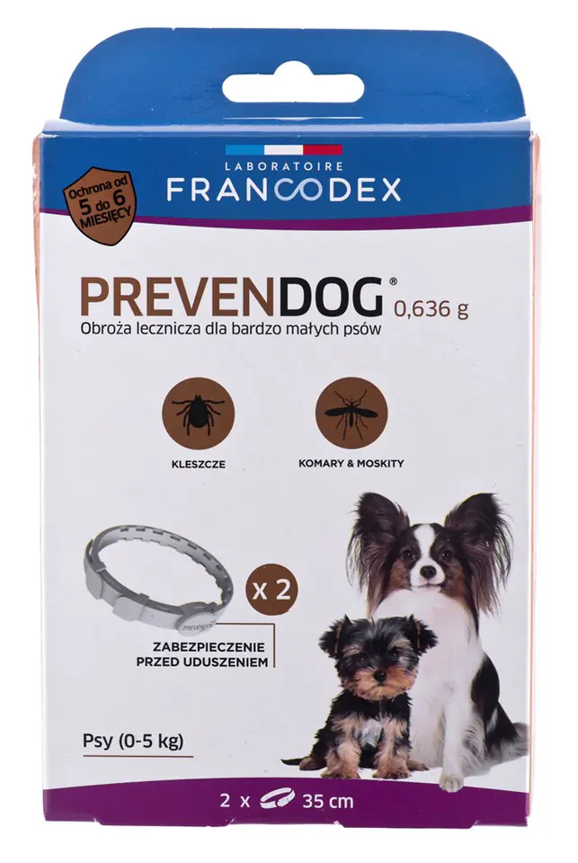 ⁨FRANCODEX Obroża biobójcza PREVENDOG 35 cm dla bardzo małych psów do 5 kg - 2 szt.⁩ w sklepie Wasserman.eu