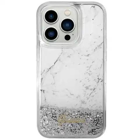 ⁨Oryginalne Etui IPHONE 14 Guess Hardcase Liquid Glitter Marble (GUHCP14SLCSGSGH) białe⁩ w sklepie Wasserman.eu