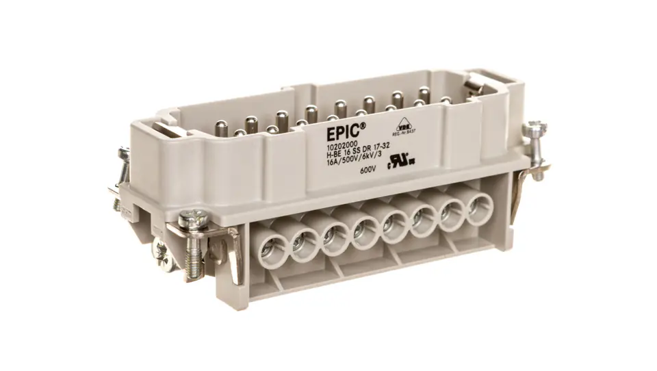 ⁨Wkład złącza 16P+PE męski 16A 500V EPIC H-BE 16 SS 17-32 10202000⁩ w sklepie Wasserman.eu