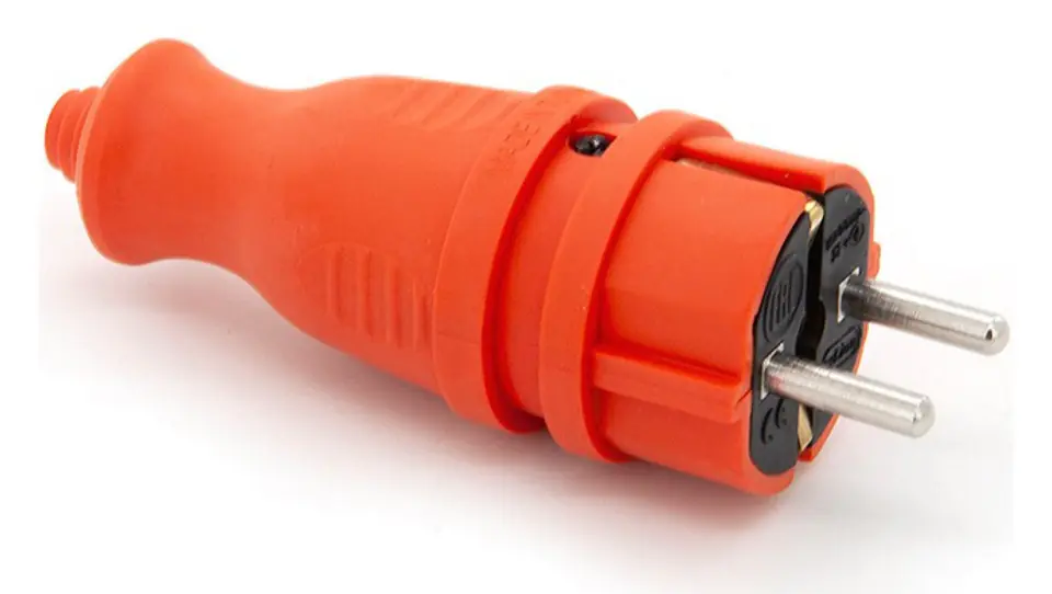 ⁨Wtyczka gumowa hermetyczna 230V IP 44 16A schuko, kolor pomarańczowy, TWGP-SCH⁩ w sklepie Wasserman.eu