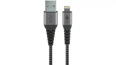 ⁨Kabel Lightning na USB-A tekstylny z metalowymi wtyczkami (srebrny) 2 m 49272⁩ w sklepie Wasserman.eu