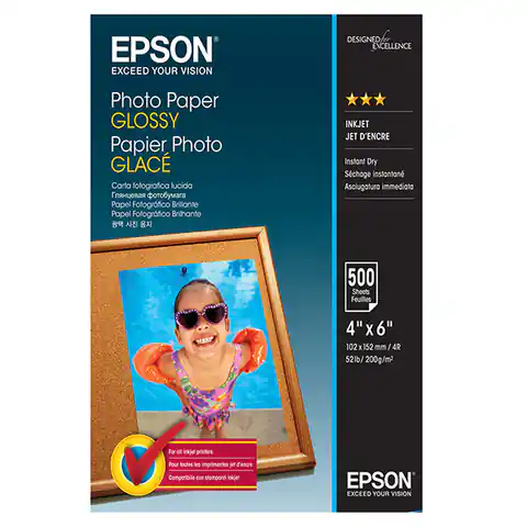 ⁨Epson Photo Paper, C13S042549, foto papier, połysk, biały, 10x15cm, 4x6", 200 g/m2, 500 szt., atrament⁩ w sklepie Wasserman.eu