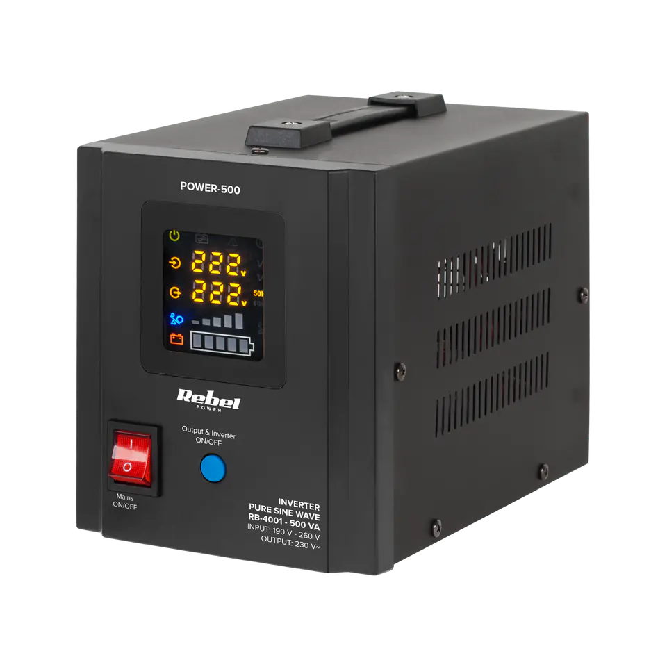 ⁨Rebel POWER-500 Uninterruptible Power Supply - converter with pure sine wave and charging function 12V 230V 500VA/300W⁩ at Wasserman.eu