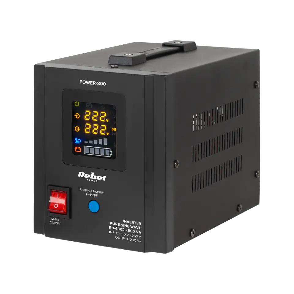 ⁨Rebel POWER-800 Uninterruptible Power Supply - converter with pure sine wave and charging function 12V 230V 800VA/500W⁩ at Wasserman.eu