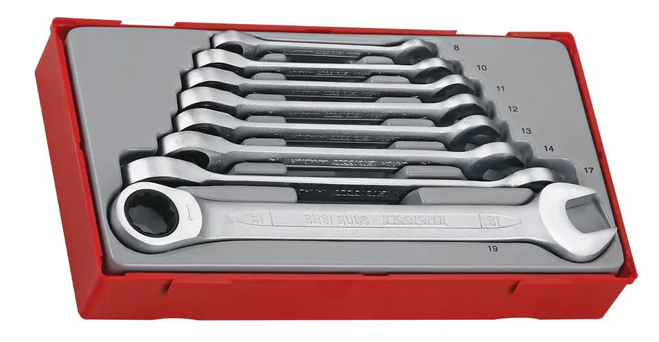 ⁨8-elementowy zestaw kluczy płasko-oczkowych zapadkowych Teng Tools TT6508RS⁩ w sklepie Wasserman.eu
