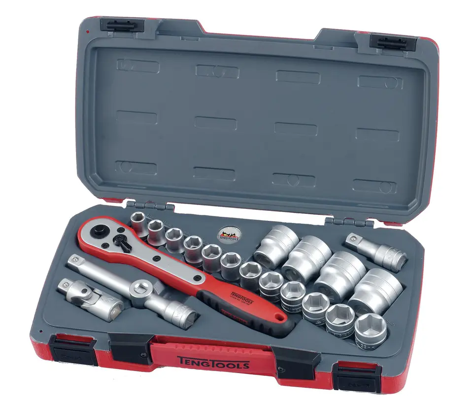 ⁨21-elementowy zestaw narzędzi nasadowych z chwytem kwadratowym 1/2". Teng Tools T1221-6⁩ w sklepie Wasserman.eu