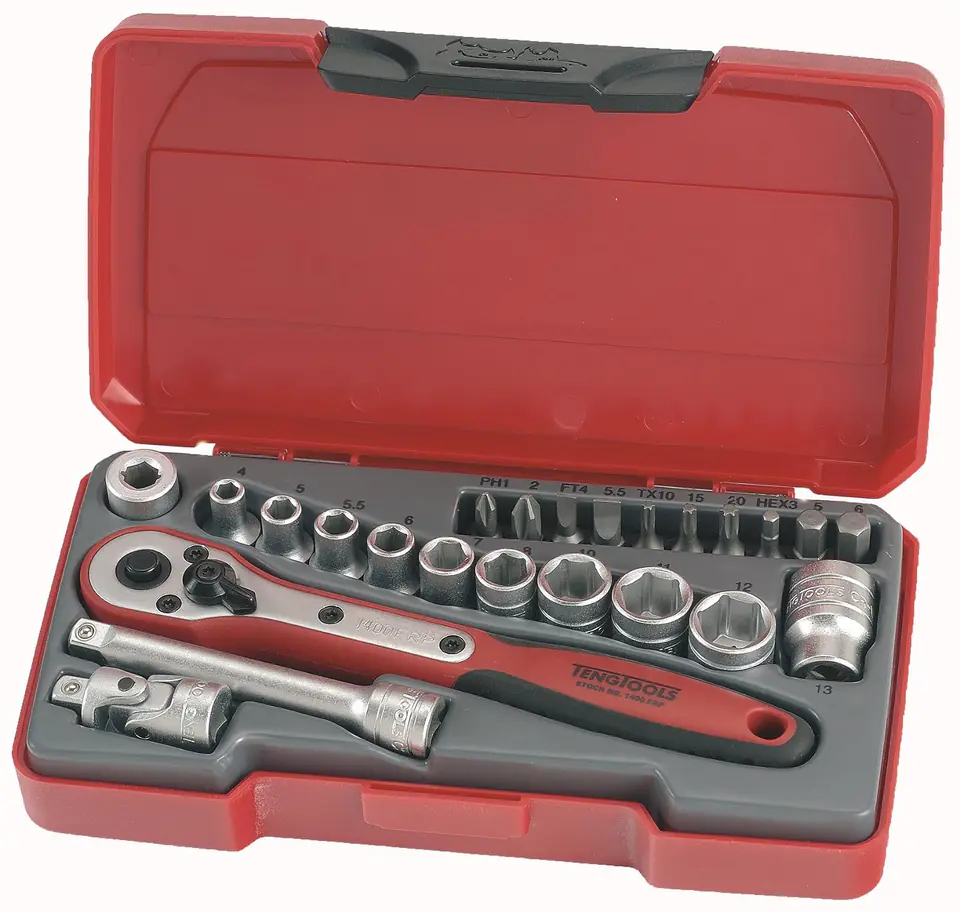 ⁨Zestaw kluczy nasadowych z chwytem kwadratowym 1/4" Teng Tools T1424⁩ w sklepie Wasserman.eu