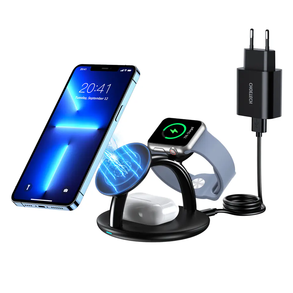 ⁨Choetech indukcyjna stacja ładująca 3w1 iPhone 12/13/14, AirPods Pro, Apple Watch czarny (T587-F)⁩ w sklepie Wasserman.eu