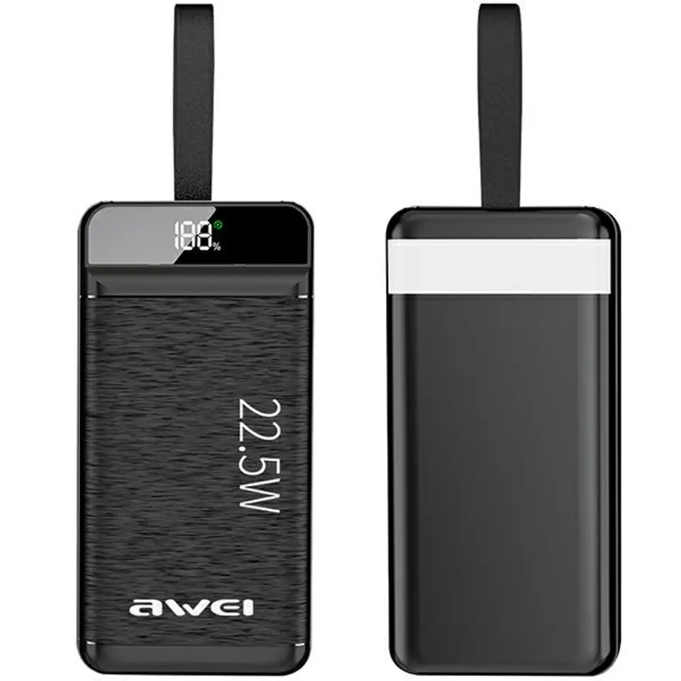 ⁨AWEI PowerBank P141K 40000mAh 22.5W czarny/black 3xUSB/PD/Lightning wyświetlacz + lampka LED⁩ w sklepie Wasserman.eu