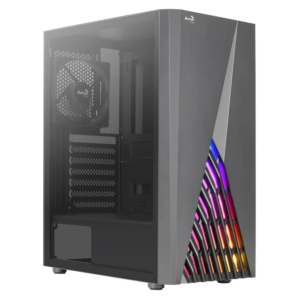 ⁨Aerocool DELTABKV1 ATX PC Case RGB Front Full Side Window 12cm Fan Black⁩ at Wasserman.eu