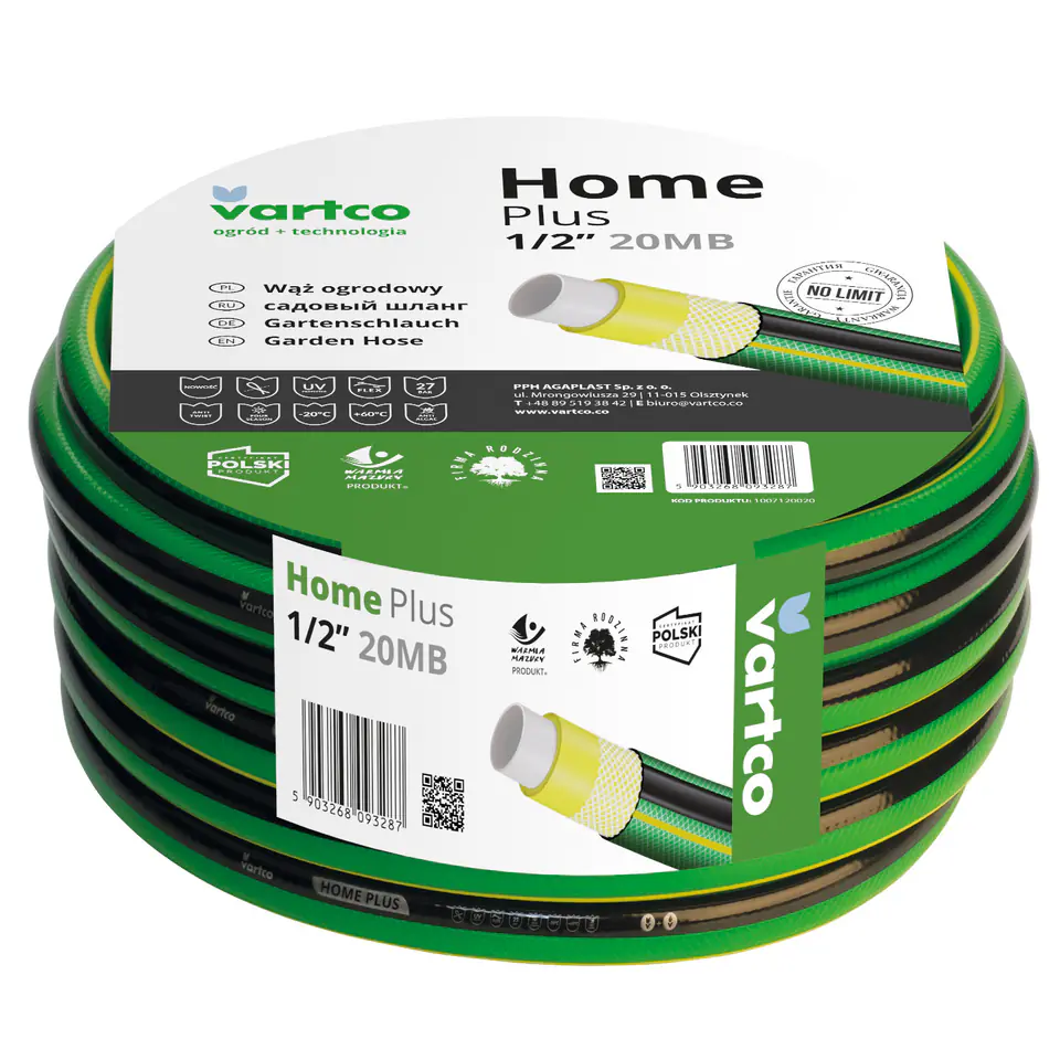 ⁨Wąż ogrodowy Vartco Home Plus 1/2" 20m⁩ w sklepie Wasserman.eu