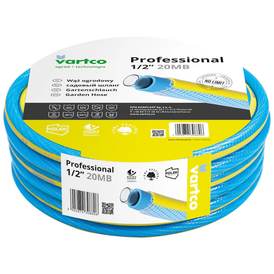 ⁨Wąż ogrodowy Vartco Professional 1/2" 20m⁩ w sklepie Wasserman.eu