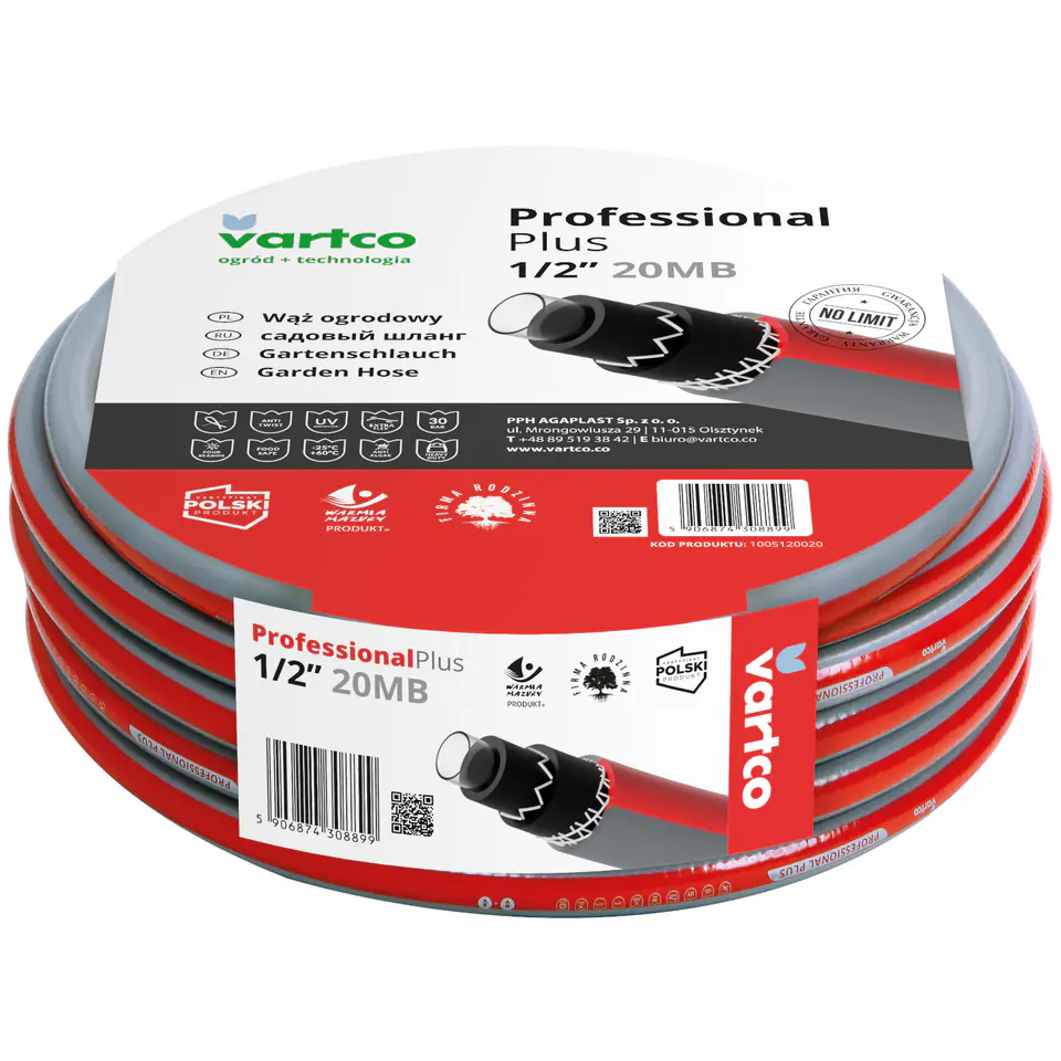 ⁨Wąż ogrodowy Vartco Professional Plus 1/2" 20m⁩ w sklepie Wasserman.eu