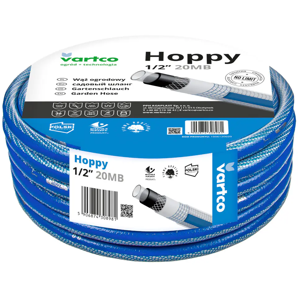 ⁨Wąż ogrodowy Vartco Hoppy 1/2" 20m⁩ w sklepie Wasserman.eu