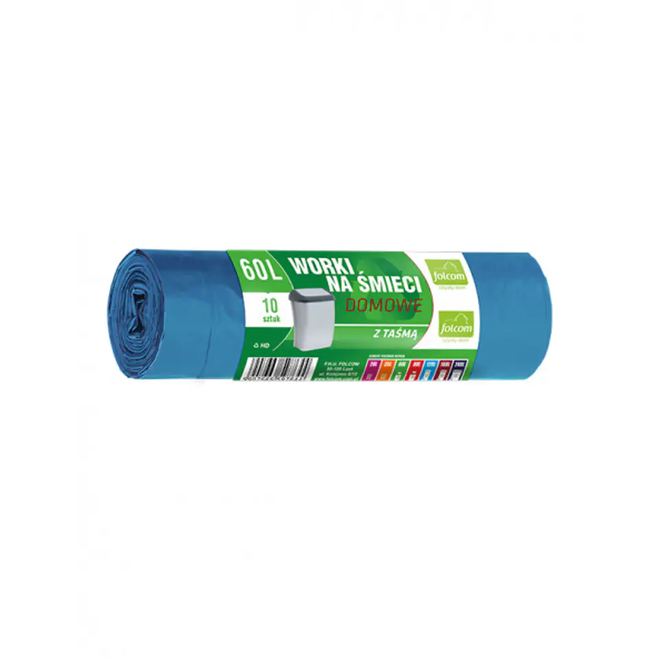Worki na śmieci HD z taśmą 60L niebieskie (10 sztuk) FOLCOM w sklepie Wasserman.eu