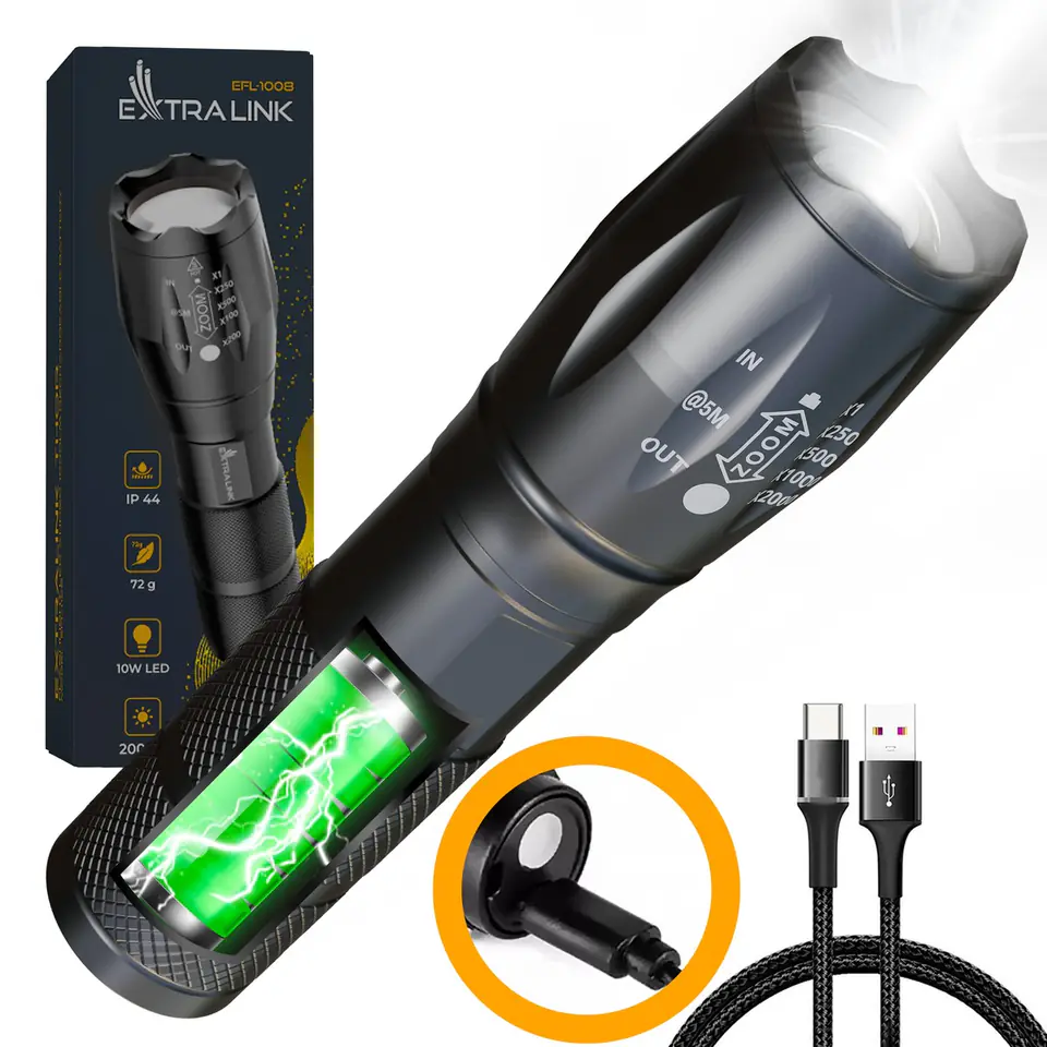 ⁨EXTRALINK FLASHLIGHT EFL-1031 ODIN 10W LED 400LM RECHARGEABLE BATTERY⁩ w sklepie Wasserman.eu