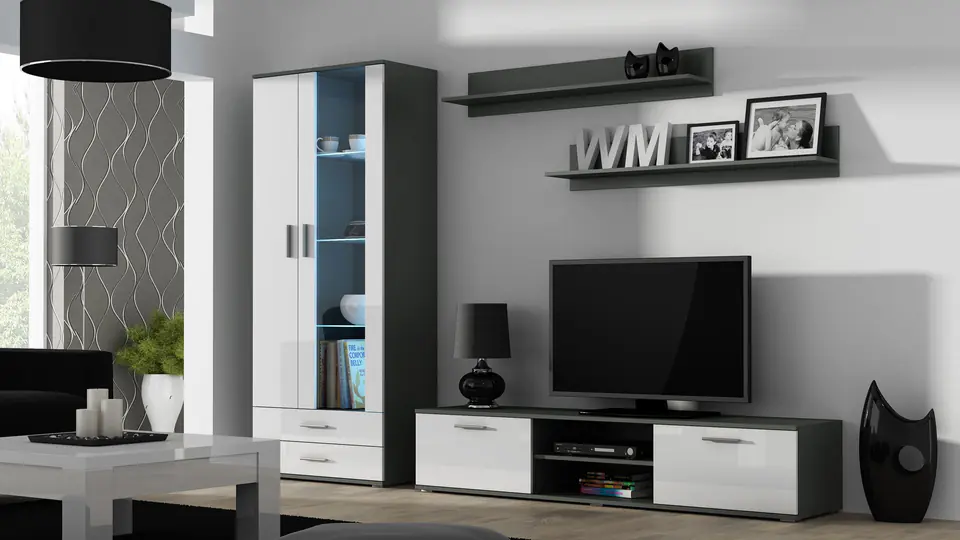 ⁨SOHO 8 set (TV180 cabinet + S6 + shelves) Grey / White glossy⁩ at Wasserman.eu