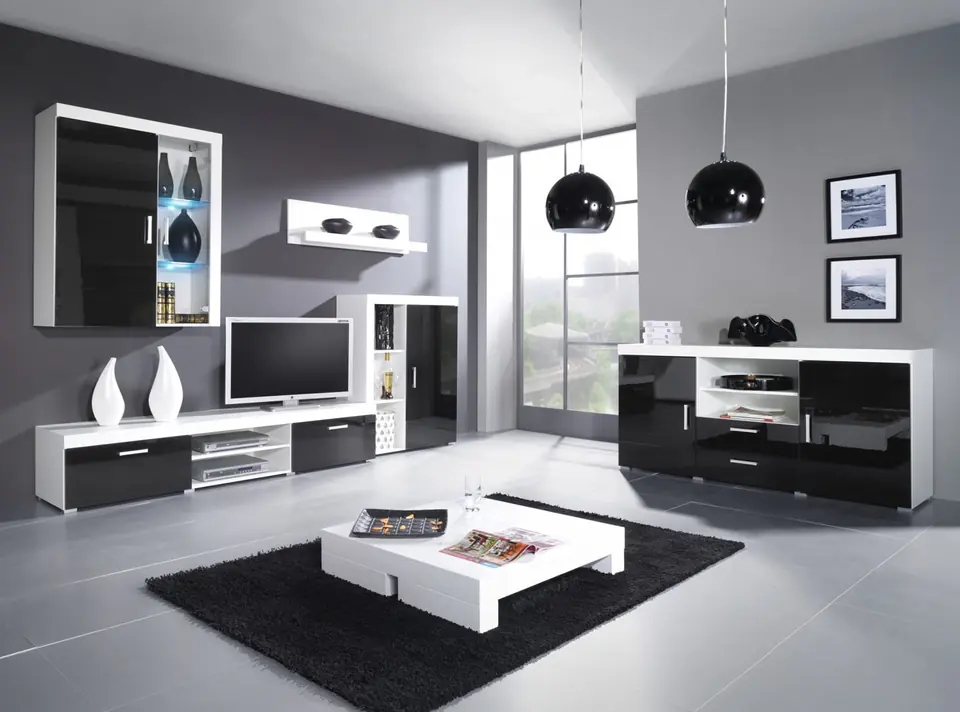 ⁨Cama living room storage set SAMBA C white/black gloss⁩ at Wasserman.eu