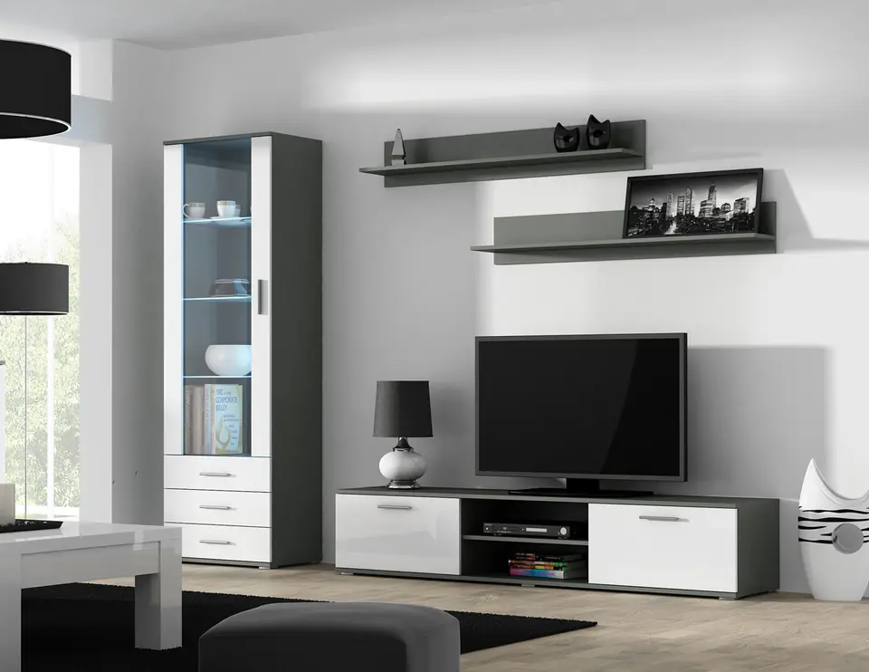 ⁨SOHO 1 set (RTV180 cabinet + S1 cabinet + shelves) Gloss grey/white⁩ at Wasserman.eu