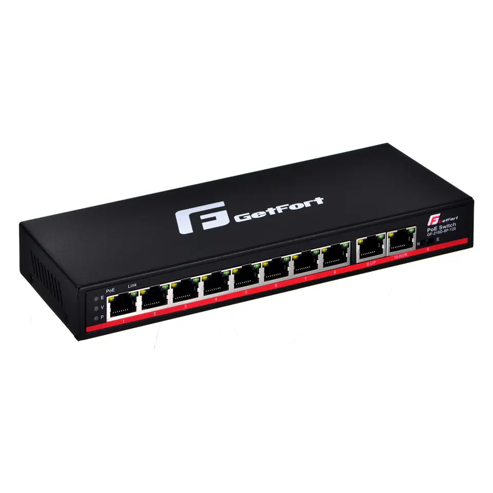 ⁨GetFort GF-210D-8P-120 network switch Unmanaged L2 Gigabit Ethernet (10/100/1000) Power over Ethernet (PoE) Black⁩ at Wasserman.eu