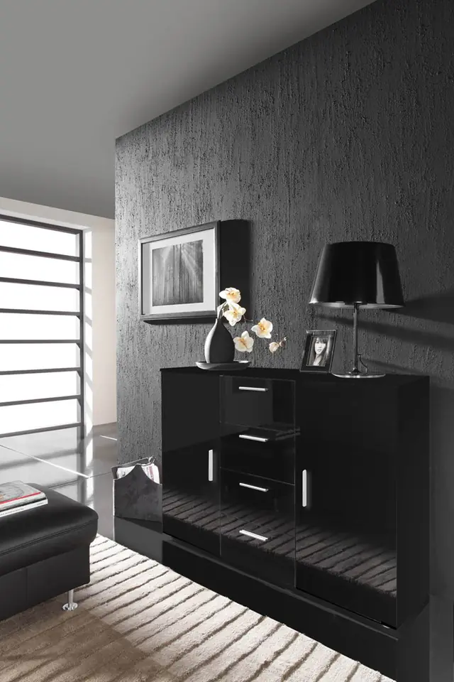 ⁨Cama living room sideboard UNI NIGHT black/black gloss⁩ at Wasserman.eu