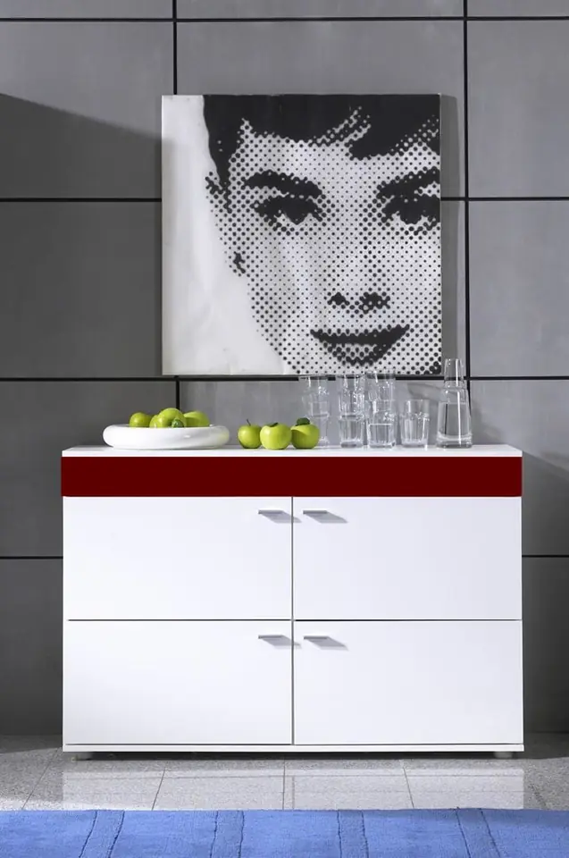 ⁨Cama sideboard LOGO II BLACK 120/42/78 white/bordeaux gloss⁩ at Wasserman.eu