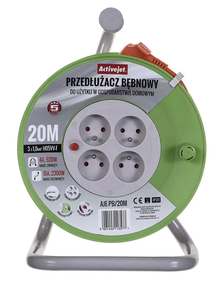 ⁨Activejet AJE-PB/20M reel extension cord 20m⁩ at Wasserman.eu