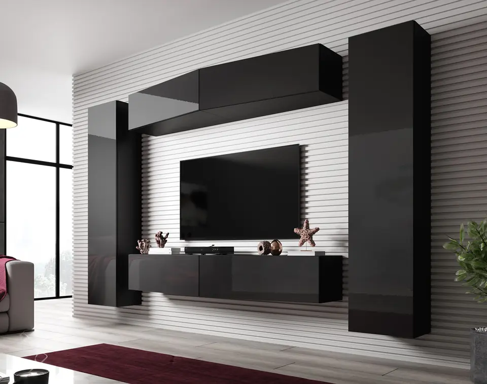 ⁨Cama Living room cabinet set VIGO SLANT 7 black/black gloss⁩ at Wasserman.eu