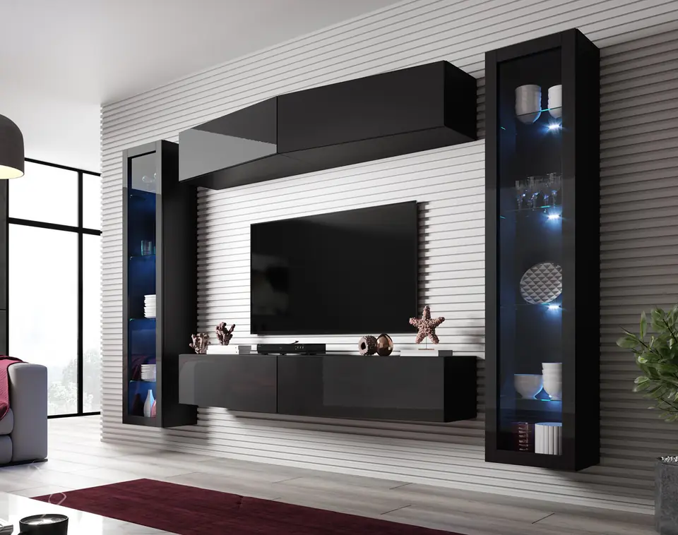 ⁨Cama Living room cabinet set VIGO SLANT 8 black/black gloss⁩ at Wasserman.eu