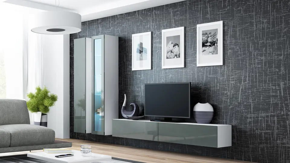 ⁨Cama Living room cabinet set VIGO 3 white/grey gloss⁩ at Wasserman.eu