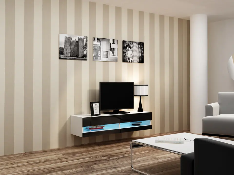 ⁨Cama TV stand VIGO NEW 30/140/40 white/black gloss⁩ at Wasserman.eu