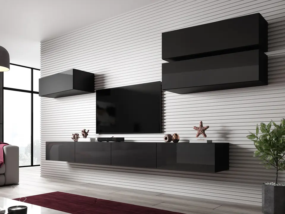 ⁨Cama Living room cabinet set VIGO SLANT 4 black/black gloss⁩ at Wasserman.eu