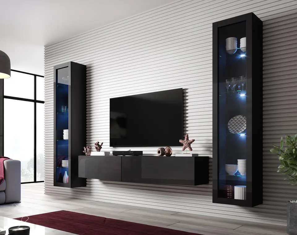 ⁨Cama Living room cabinet set VIGO SLANT 6 black/black gloss⁩ at Wasserman.eu