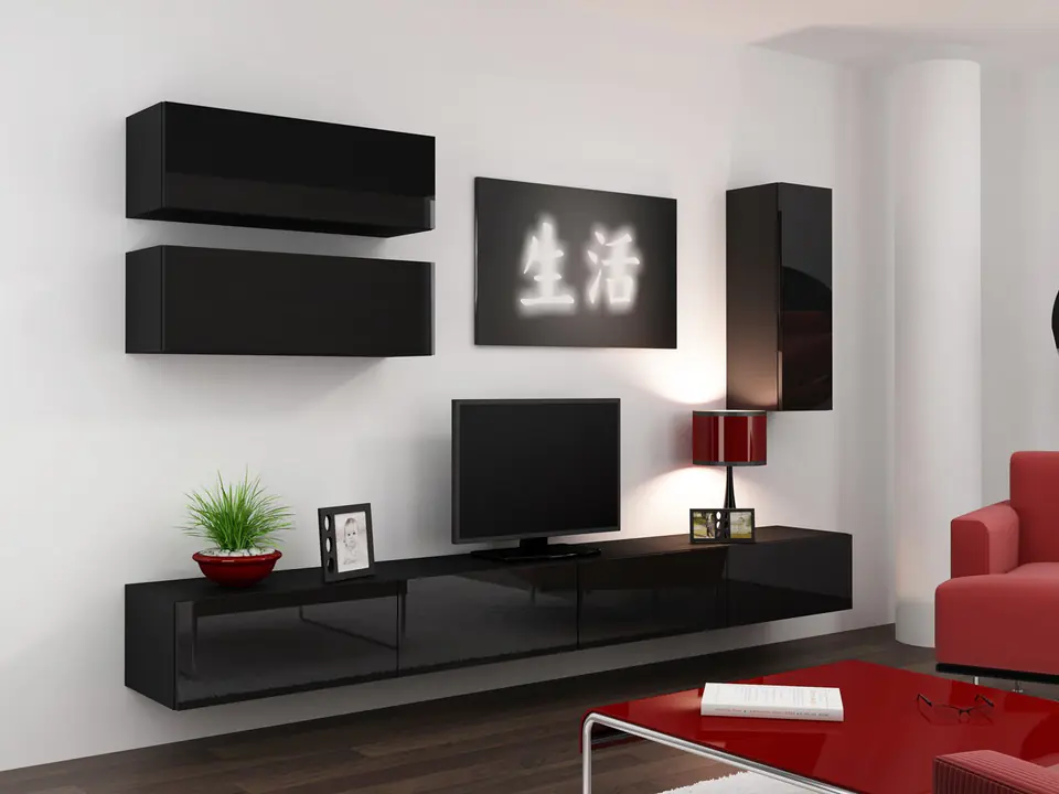 ⁨Cama Living room cabinet set VIGO 13 black/black gloss⁩ at Wasserman.eu