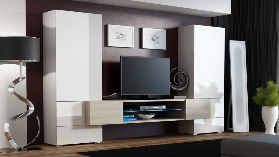 ⁨Cama Wall unit TORI 277/46/162 white/white/RTV sonoma oak⁩ at Wasserman.eu