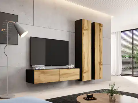 ⁨Cama living room cabinet set VIGO 9 black/wotan oak⁩ at Wasserman.eu