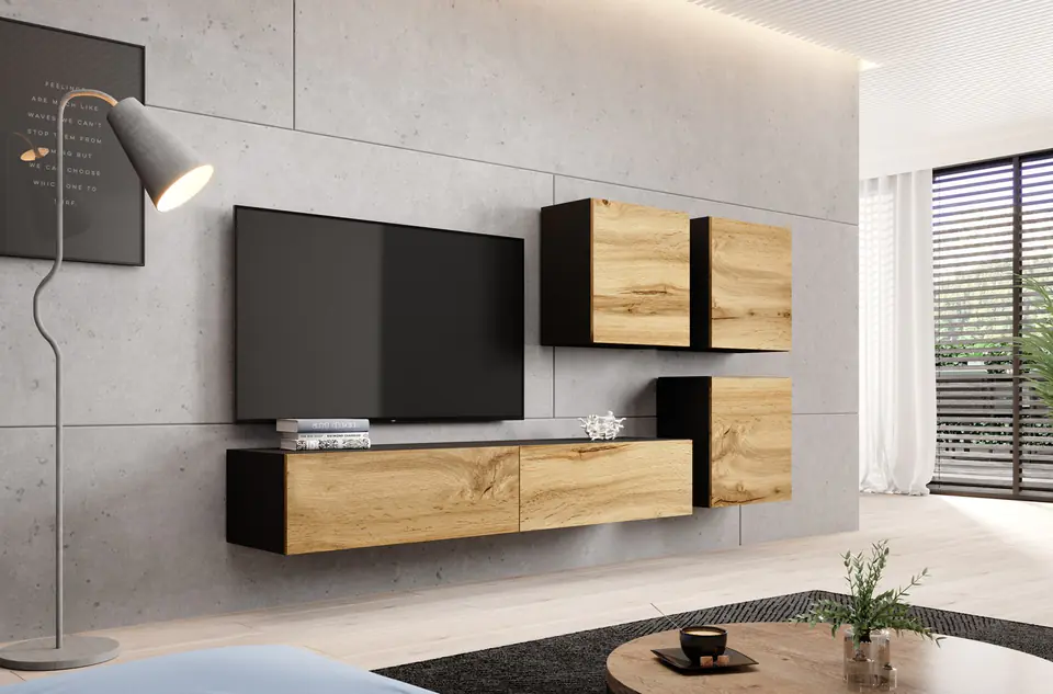 ⁨Cama living room cabinet set VIGO 23 black/wotan oak⁩ at Wasserman.eu