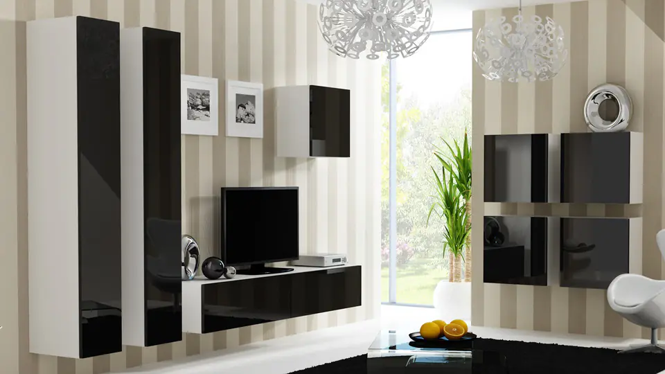 ⁨Cama Living room cabinet set VIGO 24 white/black gloss⁩ at Wasserman.eu