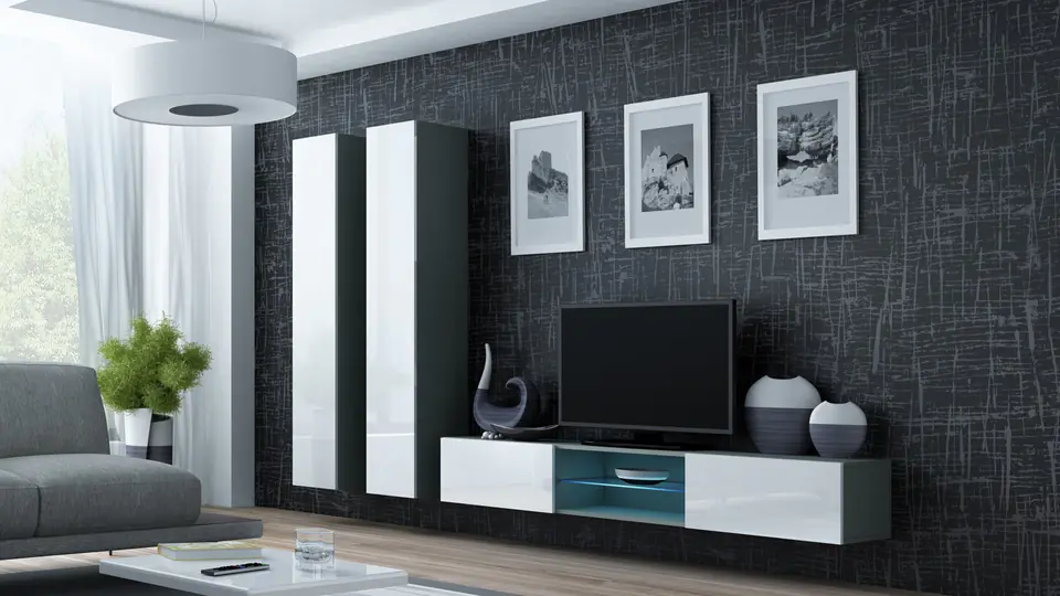 ⁨Cama Living room cabinet set VIGO 19 grey/white gloss⁩ at Wasserman.eu