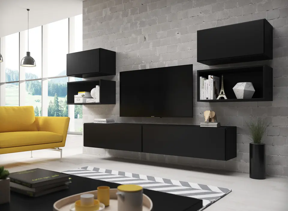 ⁨Cama living room furniture set ROCO 3 (2xRO3+2xRO4+2xRO1) black/black/black⁩ at Wasserman.eu