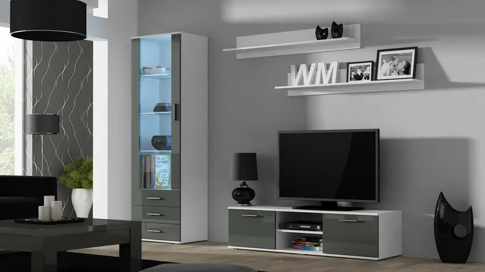 ⁨SOHO 7 set (RTV140 cabinet + S1 cabinet + shelves) White / Gloss grey⁩ at Wasserman.eu