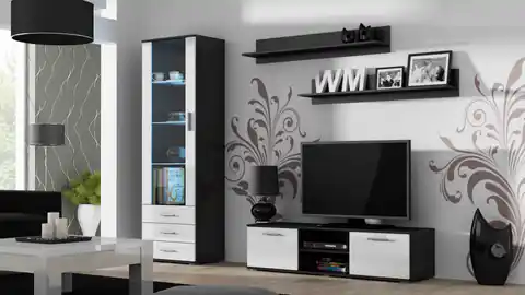 ⁨SOHO 7 set (RTV140 + S1 cabinet + shelves) Black / White gloss⁩ at Wasserman.eu