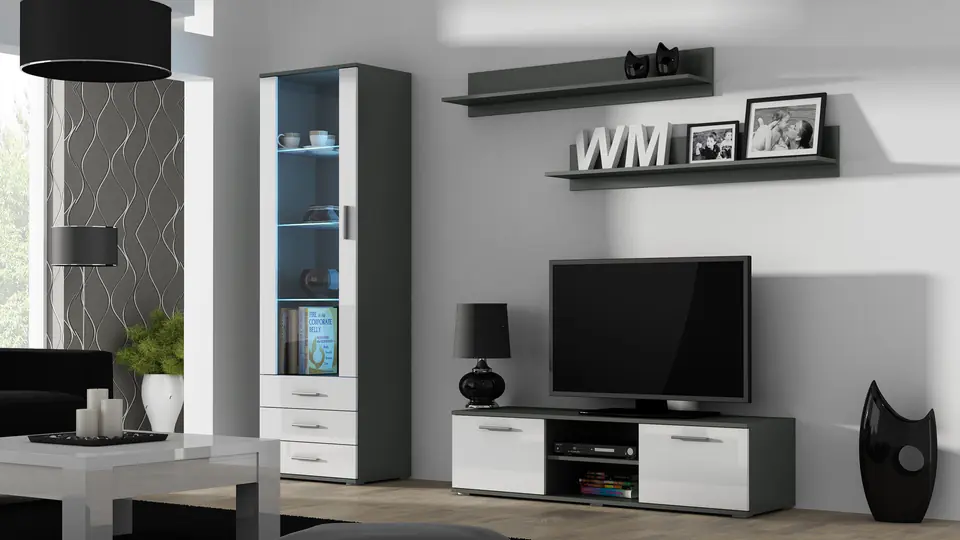 ⁨SOHO 7 set (RTV140 cabinet + S1 cabinet + shelves) Grey / White glossy⁩ at Wasserman.eu