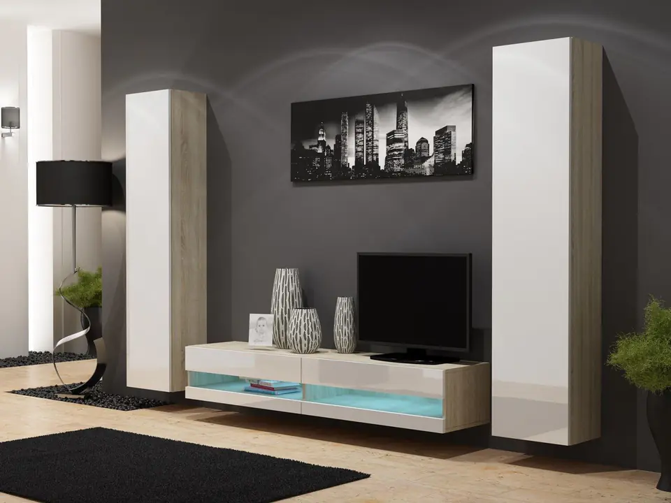 ⁨Cama Living room cabinet set VIGO NEW 4 sonoma/white gloss⁩ at Wasserman.eu