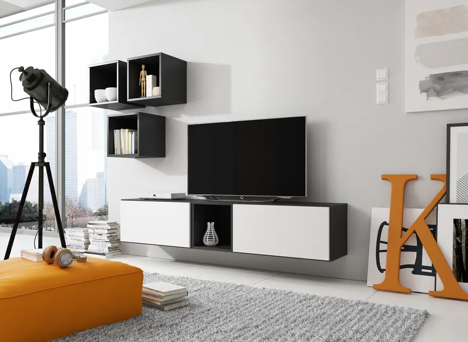 ⁨Cama living room furniture set ROCO 8 (2xRO3 + 4xRO6) black/black/white⁩ at Wasserman.eu